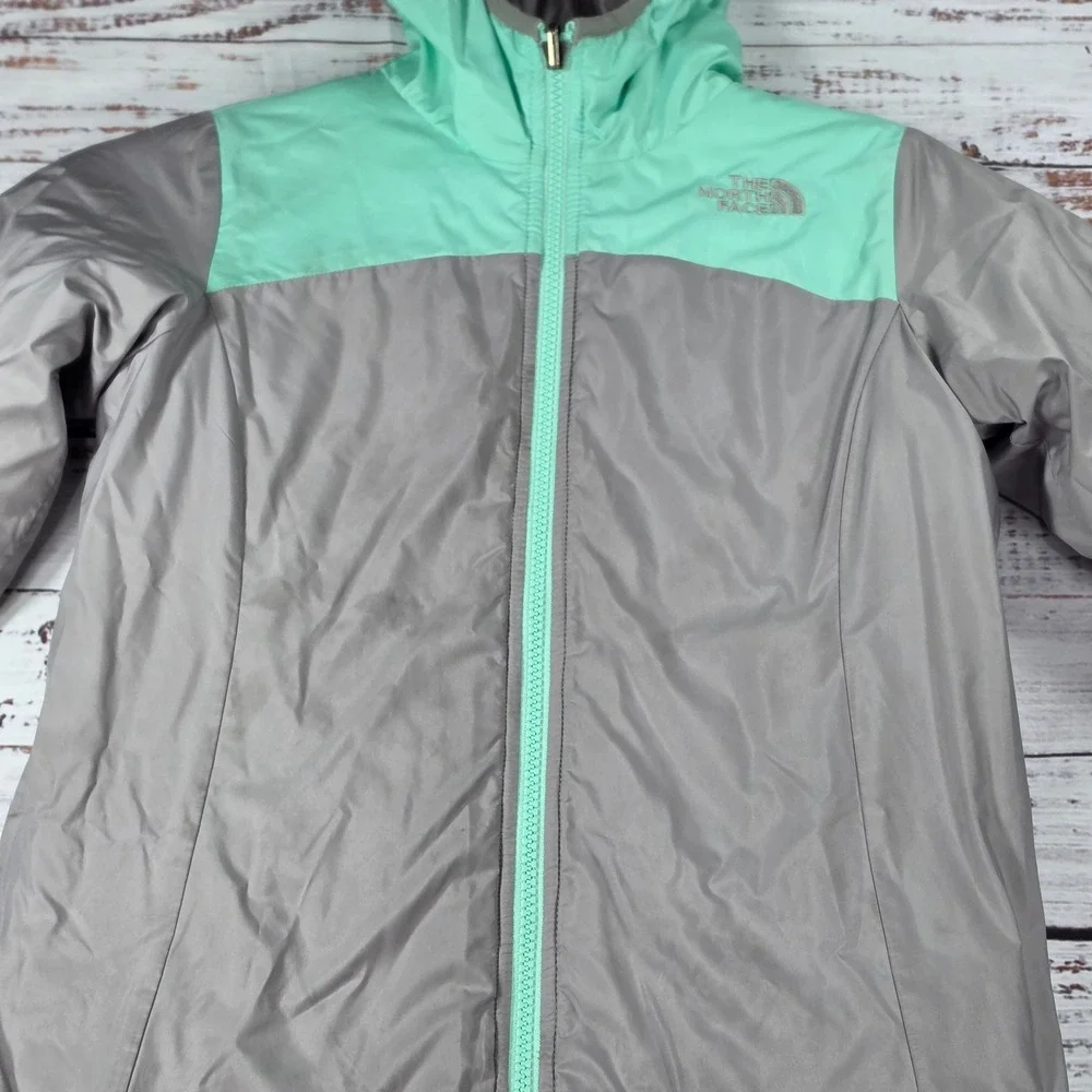 The North Face REVERSIBLE Jacket Girls S 7/8 Mint Green Grey Excellent Mossbud